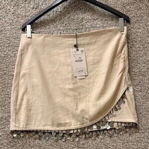 Beige Skirt with Sequin Trim